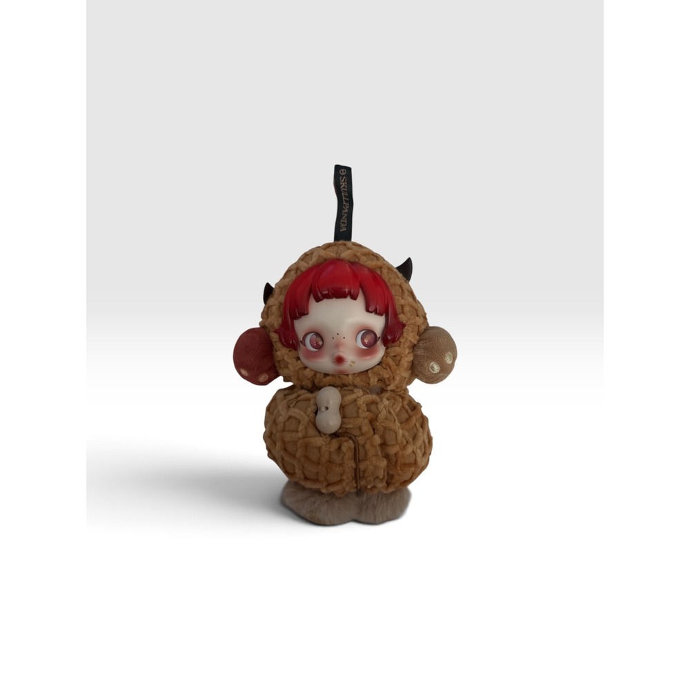 Pop Mart Skullpanda Warmth Series Peanut Plush Figure Brown Red Hair 7 inch